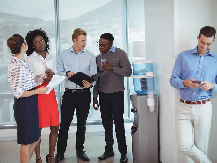 water cooler with employees