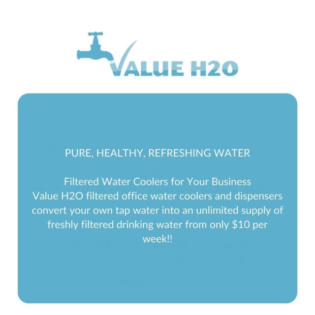 Filtered water coolers for your business.💧
Value H2O filtered office water coolers and dispensers convert your own tap water into an unlimited supply of freshly filtered drinking water, for only $10 per week.✅

#valueh2o #officewatercoolers